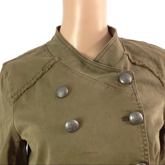 Free People Denim Fringed Military Peplum Jacket - Picture 2 of 7